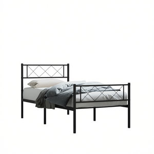 Base de Cama Doble Metálica, Acero con Recubrimiento en Polvo Negro, Diseño Industrial, Muebles de Dormitorio, Base de Cama Resistente - Product Image 1