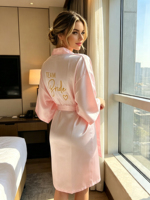 Nouvelle Robe de Mariée Kimono Élégante en Terylène Respirante et Douce pour Femme, Col en V, Manches Courtes Brodé, Idéale pour l'Été 2026