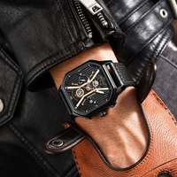 Nouvelle montre à quartz carrée en cuir imperméable pour homme - Montre-bracelet sportive et décontractée pour homme