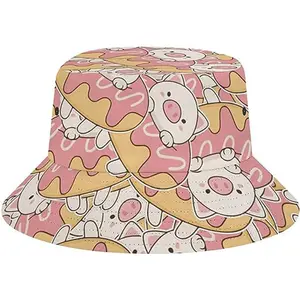 Topi bucket pola logo hewan lucu kustom topi nelayan penahan matahari uniseks luar ruangan