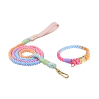 Loudik vente en gros stocké personnalisé poignée en cuir de luxe laisse pour animaux de compagnie fait à la main tressé coton corde grand chien laisse et collier ensemble