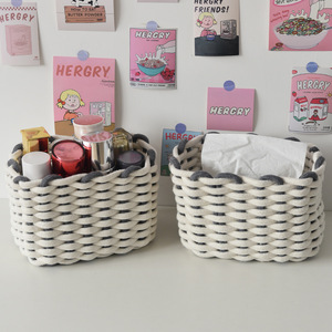 Cotton Rope Woven Storage <b>Basket</b> Rectangle Handmade Desktop Organizer for Cosmetics Keys Clothing 100% Cotton - Product Image 2