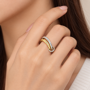 แหวนวงกลมสแตนเลสสตีลชุบทอง 14K แบบสุญญากาศ สีทอง/สีเงิน - Product Image 5
