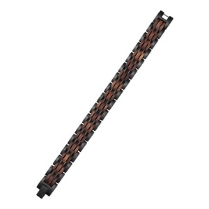 Bracelets unisexes en bois et acier inoxydable noir faits à la main, logo personnalisé, écologiques, Pulsera De Madera - Product Image 3