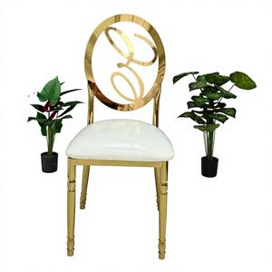 Chaise de banquet de mariage d'hôtel d'extérieur empilable à dossier rond en métal forgé moderne de haute qualité - Product Image 1