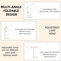 Lampe de bureau rechargeable par USB, LED, trois températures de couleur, 800 mAh, lampe de lecture, lampe de table pliable pour l'apprentissage