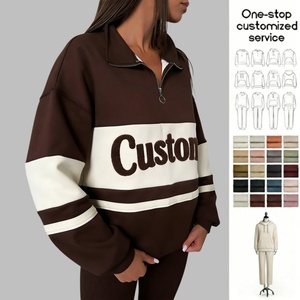 <span class=keywords><strong>Felpa</strong></span> Personalizzata ODM con Zip 1/4 e Collo Alto, <span class=keywords><strong>Felpa</strong></span> Oversize con Ricamo in Spugna per <span class=keywords><strong>Donna</strong></span> Senza <span class=keywords><strong>Cappuccio</strong></span> - Product Image 2