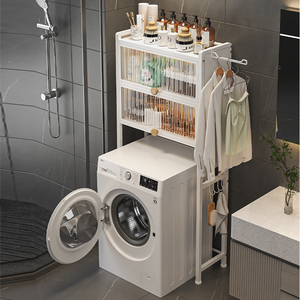 Nuovo Scaffale da Bagno a 3 Ripiani Sopra la Lavatrice con Anta, Organizzatore per Rotoli di Carta <span class=keywords><strong>e</strong></span> Porta Asciugamani - Product Image 4