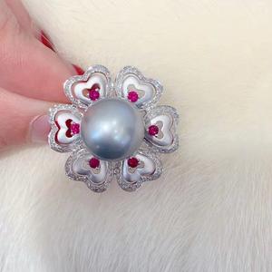 Nuevo Anillo de Plata de Ley S925 con Oro K y Perlas Naturales de 12-13 mm, Acabado Esmerilado, Similar al Oro K, Elegantes Anillos de Perlas - Product Image 4