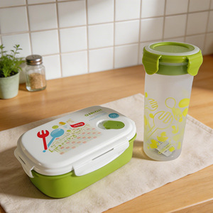 HOMIO <b>Lunch</b> <b>Box</b> Set With Water Bottle Red Rectangle Cartoon Design For Students - Product Image 3