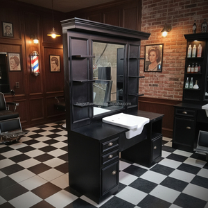 Estación de Barbería Clásica Negra con Lavabo para Salón de Belleza y Barbería - Product Image 6
