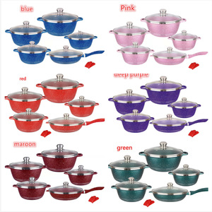 <span class=keywords><strong>Set</strong></span> di Pentole in Alluminio 10 Pezzi Antiaderenti 20 24 28 32CM Casseruola con Finitura Effetto Marmo Rosso Utensili da Cucina - Product Image 2