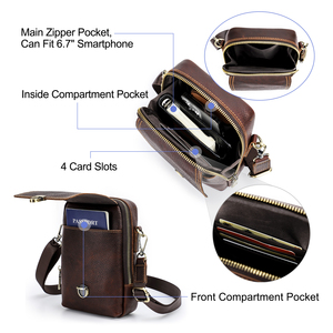 Custodia per telefono in pelle di tutti i giorni con custodia per telefono in vera pelle a <span class=keywords><strong>tracolla</strong></span> piccola borsa per telefono da uomo - Product Image 4