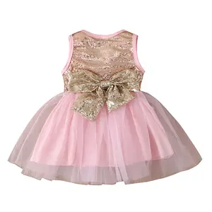 Helle Pailletten ärmelloses Kleid Mädchen Party kleid Bling Bling Glitter Gauzy Kleid Großhandel Kinder Süße Kinder