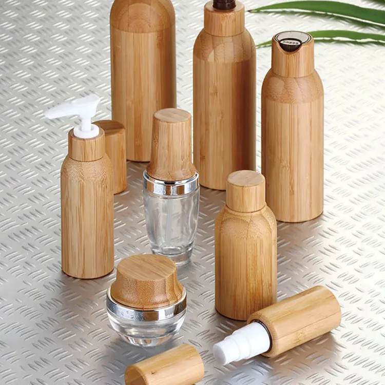 Manufacturer Custom Design Natural Luxury Bamboo Cosmetic Packaging Biodegradable Wooden Cream Jars And Bottles