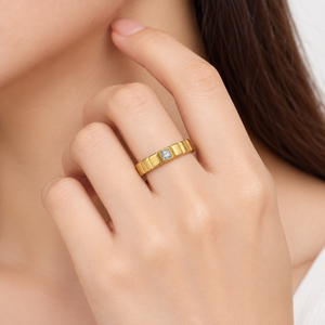 Segmented <b>Stainless</b> <b>Steel</b> Zircon <b>Ring</b> with 14K Gold Vacuum Plating, Gold and Silver Color Options - Product Image 5