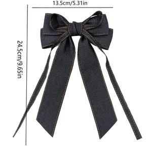 مشبك شعر معدني أنيق وحلو على الطراز الكوري للأطفال، إكسسوار حفلات راقي بشريط دنيم وفيونكة، متوفر بثلاثة ألوان - Product Image 4