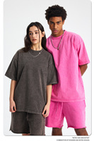 Ensemble court vintage délavé à l'acide et à la cire, effet vieilli, pour hommes et femmes, style streetwear, coupe ample, t-shirt et short, collection printemps