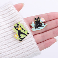 2023 Pin kucing cantik tas bros anak kucing hitam lencana kerah Pin Enamel lembut tanaman Kawaii
