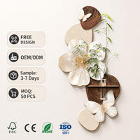 Décoration murale en bois 3D Japandi bio moderne, motif floral, relief botanique sculpté à la main, avec mini étagère pour plantes, pour salon et hôtel