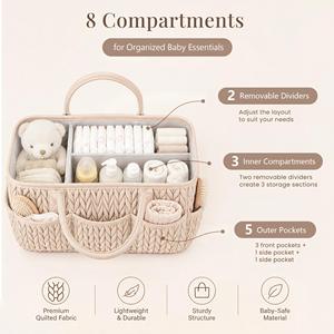 Nouvelle arrivée : Panier à couches pour bébé tressé et matelassé, grande capacité, multi-poches, organisateur de rangement portable pour la crèche, sac de transport - Product Image 2