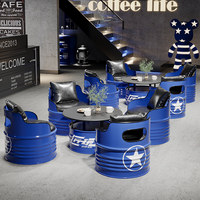 Ensemble de meubles de bar vintage industriels en fûts d'huile, table et chaises pour pub, café, restaurant, OEM, ODM, vente en gros, logo personnalisé