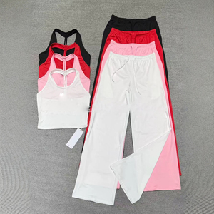Conjunto Deportivo de 2 Piezas para <span class=keywords><strong>Mujer</strong></span>: Top de Tirantes Finos con Espalda Hueca y Pantalones Acampanados de Cintura Alta con Cordón, Elásticos, para Yoga - Product Image 1