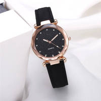 Montre-bracelet de luxe décontractée unisexe, design romantique ciel étoilé, mouvement à quartz, alliage, PU, strass, cadran à aiguilles, style simple, 3 ATM