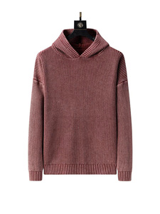 Ưa Thích Tùy Chỉnh In Phía Trước Mùa Đông Dày Thời Trang Retro Lỏng Nặng Dệt Kim Tuyết Rửa 100% Cotton Người Đàn Ông Của Áo Len Trùm Mũ - Product Image 4