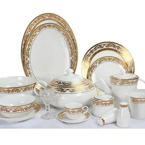 gold line with white embossed vintage decal 62 fine bone china dinner set plate bowl
