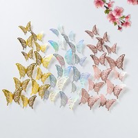 Decoraciones de Mariposas Doradas Estéreo de Varios Tamaños, Adornos de Papel Hueco para Fiestas, Suministros para Celebraciones de Boda, Venta al por Mayor