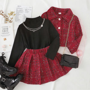 Stile europeo rosso maniche lunghe vestito ragazza moda bambino tre pezzi Set per 6Y <span class=keywords><strong>eleganti</strong></span> <span class=keywords><strong>vestiti</strong></span> di compleanno per i bambini - Product Image 1