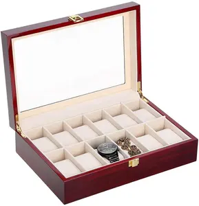 Watch box jewelry display cabinet wooden watch storage box with glass display, can hold 12 watches