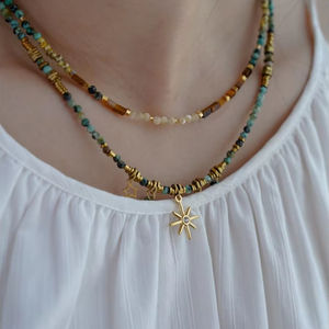 สร้อยข้อมือดีไซน์เนอร์ <span class=keywords><strong>JoJo</strong></span> Simang Star ประดับลูกปัดเล็กสไตล์โบฮีเมียนสีเทอร์ควอยซ์ ลูกปัดข้าวธรรมชาติ ประดับแบบเบเซล สร้อยข้อมือแบบพุทธศาสนา สำหรับวันครบรอบ ใช้ได้ทั้งชายและหญิง - Product Image 1