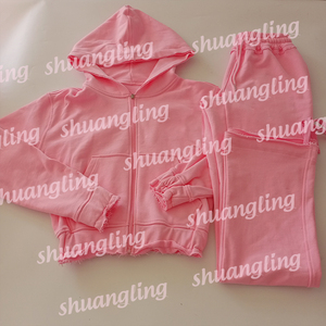 Set Tuta da <span class=keywords><strong>Donna</strong></span> Due Pezzi con Logo Personalizzato, Felpa Rosa con Zip Effetto Invecchiato e Pantaloni Jogger - Product Image 4
