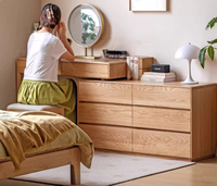 Table de maquillage et de coiffure en chêne massif de style nordique avec armoire de rangement intégrée et fonctions télescopiques pour chambre à coucher