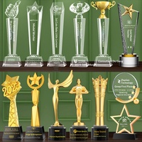 Trophée en cristal à graver, artisanat en métal et bois, médailles créatives en forme d'étoile à cinq branches, ornements pour cadeaux promotionnels d'entreprise