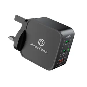 Pengisi Daya Cepat 3 Port 65W GaN Pengisi Daya Dinding Portabel UK untuk Macbook Pro Samsung Google Pixel Pengisian Ipad