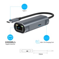Venta al por mayor de aluminio Mini Hub Adaptador 2 puertos para Ethernet PD carga compatible tipo C enchufe RJ45 USB C Puerto USB Hub