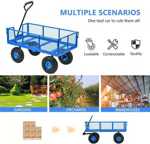 Carretilla de Jardín de Hierro Fundido de Alta Resistencia, Carro Plegable Neumático de 3.50-4 con Plataforma de Cuatro Ruedas y Malla para Herramientas, OEM, Carga de 250 kg - Product Image 6