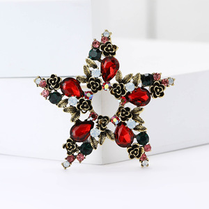 Broche de Estrella con Pedrería en Forma de Lágrima y Detalles Florales para Solapas de Abrigo de <span class=keywords><strong>Hombre</strong></span> y Mujer, 51x52mm, 6 Colores - Product Image 1