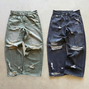 Fabricant de jeans streetwear, jeans baggy sur mesure pour hommes, effet délavé vintage, coupe ample, denim épais 14 oz, jeans baggy pour hommes - Product Image 5