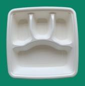 Contenant à emporter jetable en pulpe de canne à sucre recyclée, 37g, 9 pouces, carré à quatre compartiments, empilable