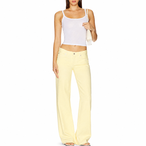 OEM Factory Custom Pale <strong>Yellow</strong> Baggy <strong>Jeans</strong> for <strong>Women</strong> High Quality Cotton Wide Leg Denim Pants Streetwear - Product Image 3