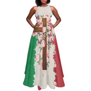 Vestido largo de mujer con diseño del Día Nacional de la bandera mexicana, vestido de fiesta sin mangas de verano personalizado, <span class=keywords><strong>descuento</strong></span> al por mayor, vestidos de cuello redondo - Product Image 3