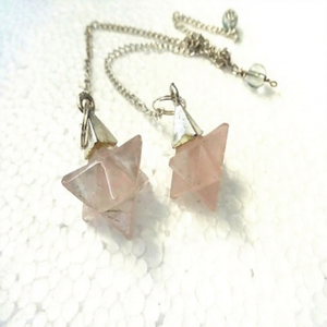 Pendolo Stella di David Merkaba in Quarzo Rosa Naturale, Cristalli di Agata, Artigianato in Pietre Semipreziose, Guarigione dei Chakra, <span class=keywords><strong>Giada</strong></span> - Product Image 1