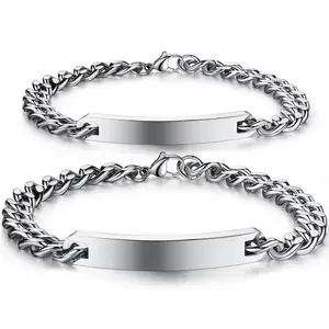 SZ cheng bijoutiers barre plus large plaque signalétique bracelet surface lisse plaque incurvée nom personnalisé bracelet en acier inoxydable