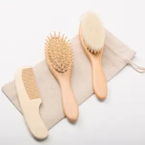 Produttore di spazzole per capelli all'ingrosso set di spazzole e pettini per capelli in legno naturale per neonati spazzola per bambini con 100% capelli di capra