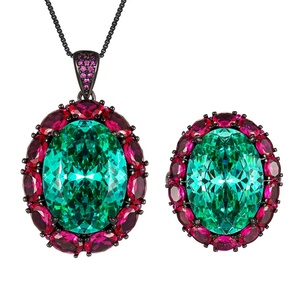 Fashion Eco-friendly Copper Gold Plated Big Oval Cut 15*20mm Paraiba Green Zircon Pendant <b>Earrings</b> Set Jewelry Set for Women - Product Image 1