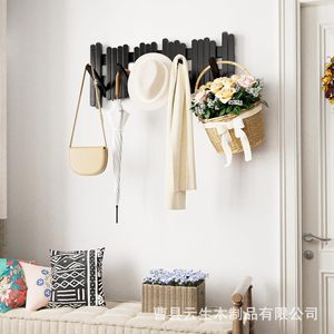 Wall Mounted Solid Wood Coat Rack <b>Black</b> Piano Key Design Entryway <b>Hook</b> For Clothes Keys And Hats Multipurpose - Product Image 1